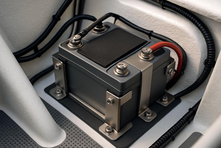 stable centered vibration damped battery mounting