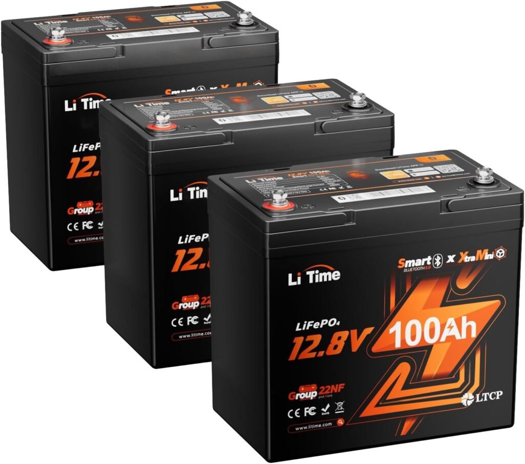LiTime 12V 100Ah Xtra-Mini Bluetooth Trolling Motor LiFePO4 Battery, Volt MINI Small Lithium Batteries, Up to Deep Cycle, 100A BMS for RV, Camper, Travel Trailers, Boat, Yacht, Kayak (3-Pack)