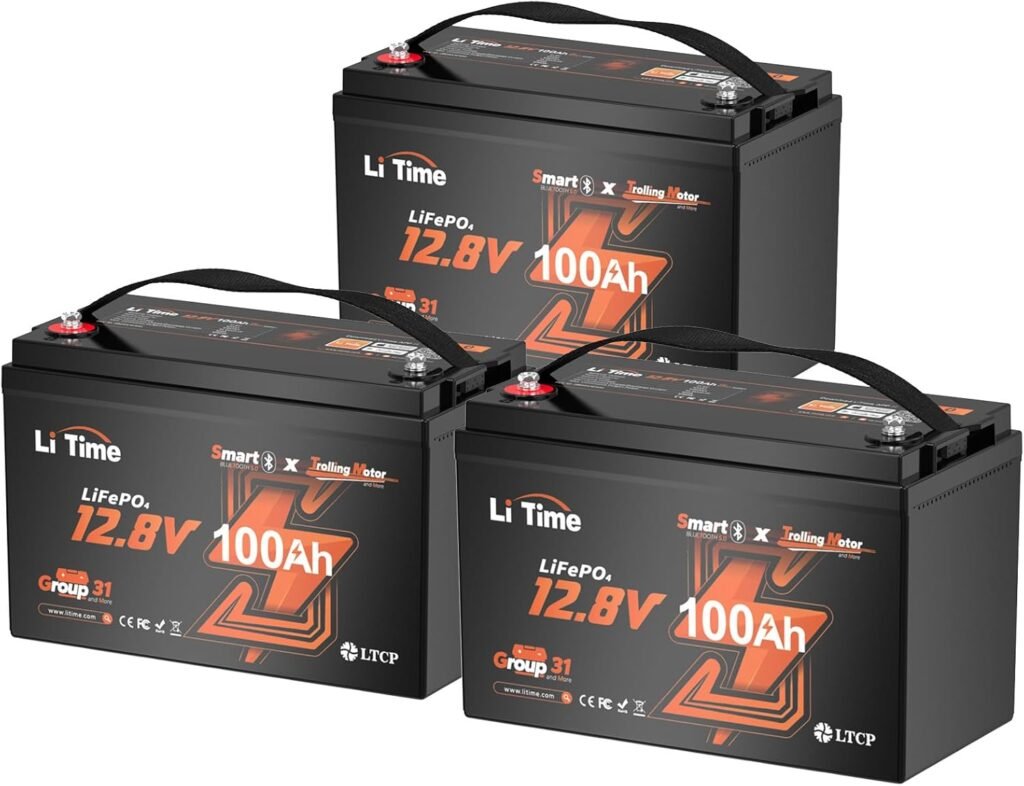 LiTime 12V 100Ah Xtra-Mini Bluetooth Trolling Motor LiFePO4 Battery, Volt MINI Small Lithium Batteries, Up to Deep Cycle, 100A BMS for RV, Camper, Travel Trailers, Boat, Yacht, Kayak (3-Pack)