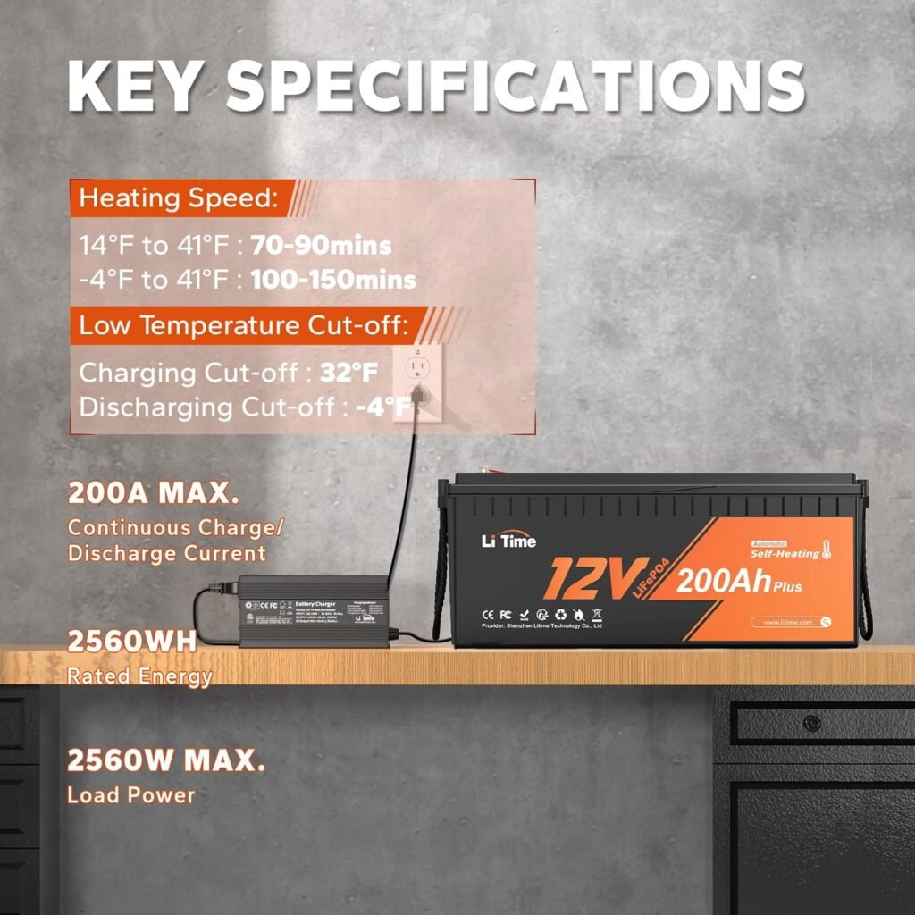 Litime 12V 200Ah Plus LiFePO4 Lithium Battery, Self-Heating  Low Temperature, 2560Wh Energy, Built-in 200A BMS, 4000+ Deep Cycles for RV Home Energy Storage and Off-Grid etc.