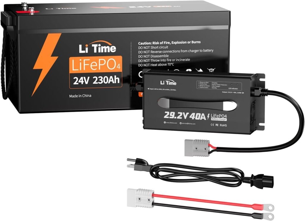 LiTime 24V 100Ah LiFePO4 Lithium Battery with 29.2V 20A LiFePO4 Battery Charger, Built-in 100A BMS, Up to Cycles, Max. 2560W Load Power for RV, Trolling Motor, Marine, Off-Grid