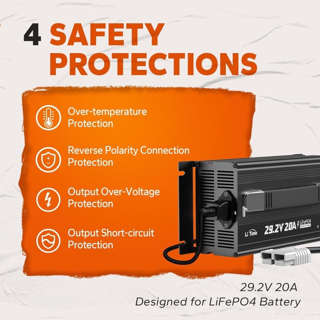 LiTime 24V 100Ah LiFePO4 Lithium Battery with 29.2V 20A LiFePO4 Battery Charger, Built-in 100A BMS, Up to Cycles, Max. 2560W Load Power for RV, Trolling Motor, Marine, Off-Grid