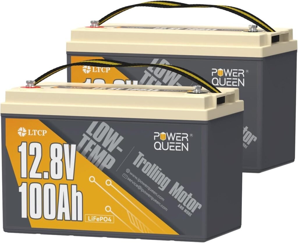 power queen 12V 100Ah LiFePO4 Battery Low-Temp Protection Group Lithium Battery, Deep Cycle Battery with 100A BMS, 1280Wh Energy, Up to Cycles for Trolling Motors, Boat, Marine, RV, Solar