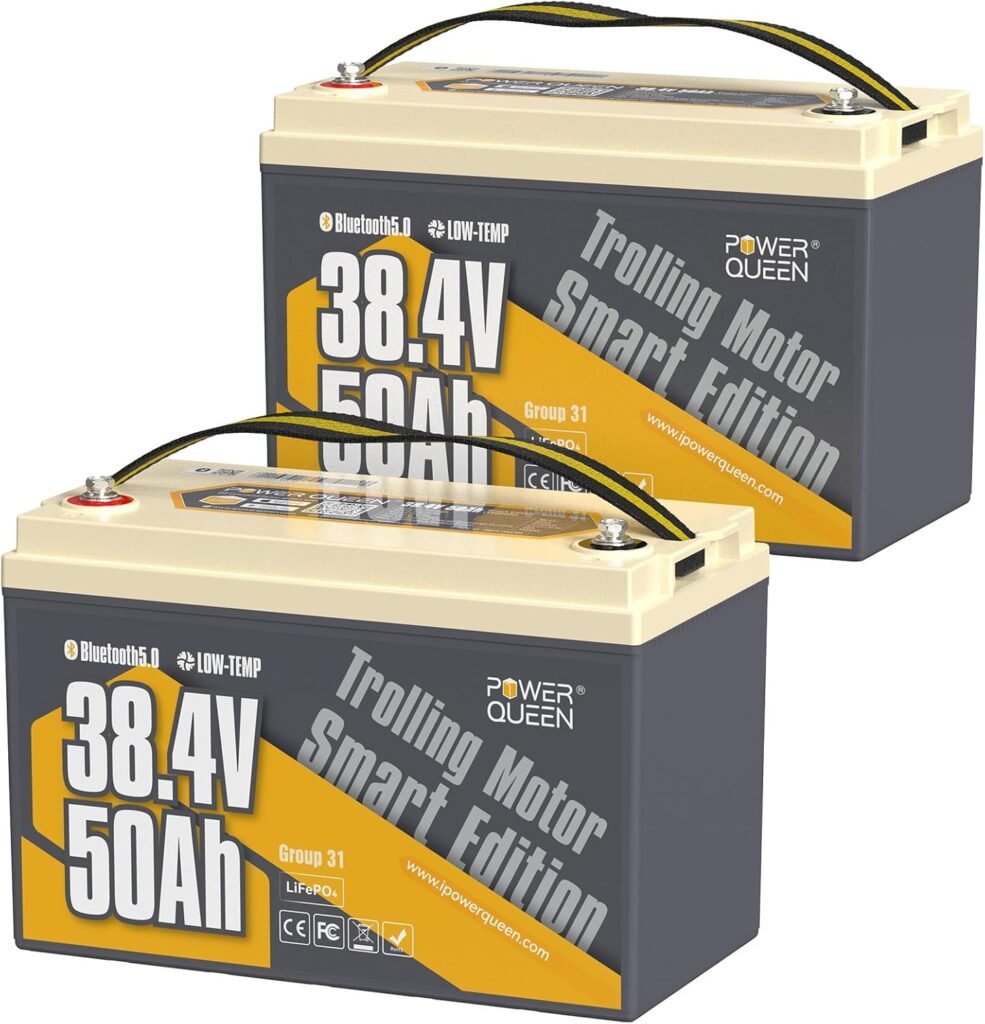 power queen 12V 100Ah LiFePO4 Battery Low-Temp Protection Group Lithium Battery, Deep Cycle Battery with 100A BMS, 1280Wh Energy, Up to Cycles for Trolling Motors, Boat, Marine, RV, Solar