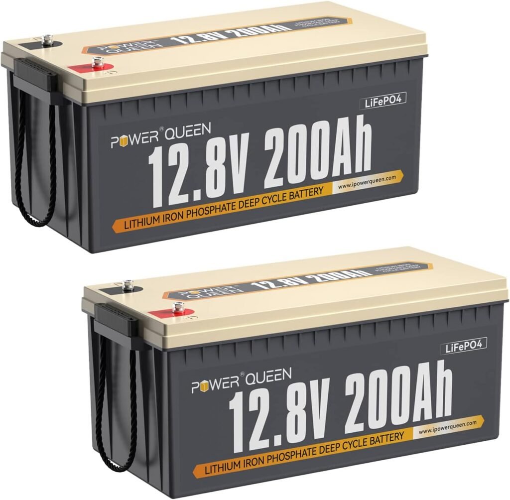 Power Queen 2Pack of LiFePO4 Battery 12.8V200Ah, Built-in 100A BMS, Max 2560Wh, Up to 15000+ Cycles, Support in Series/Parallel, Widely Used in Home Solar System, RV Camping, Off-Grid Power